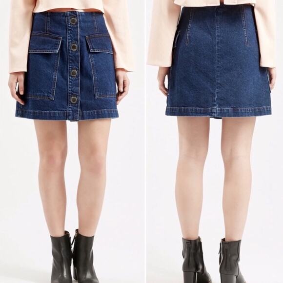 Topshop Moto Button Front Denim Skirt - Picture 1 of 9